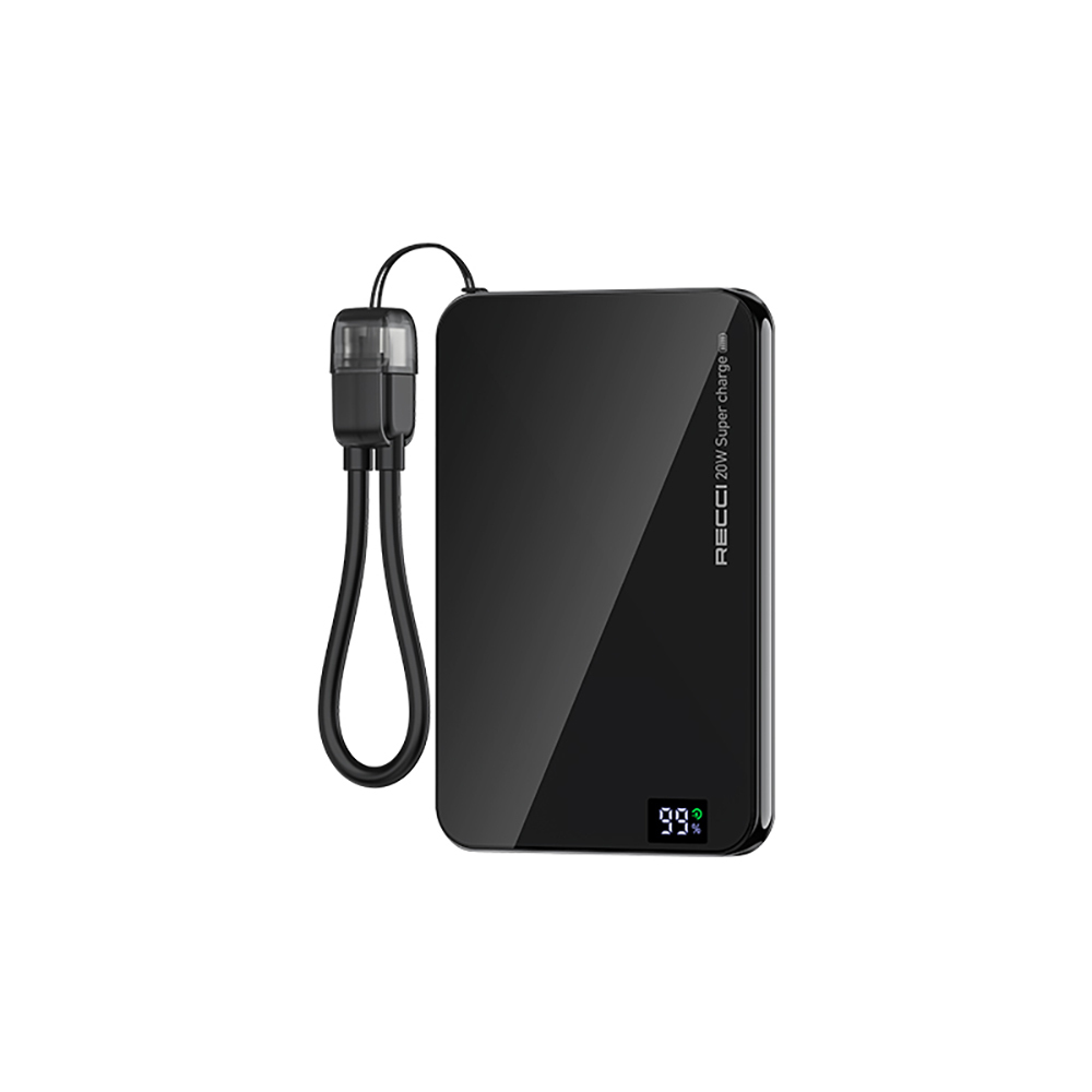 [RNZ-TA128012] Recci RPB-W41 PD 20W Ultra İnce Hızlı Şarj Özellikli Type-C Kablolu Powerbank 15W 5000mAh (Siyah)