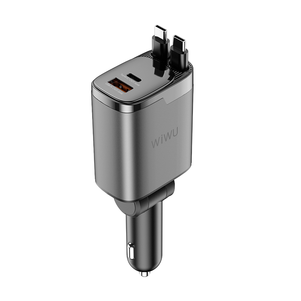 [RNZ-TA127949] Wiwu Wi-CC034 Type-C + USB-A Hızlı Şarj Özellikli GaN Teknolojili Dahili Kablolu Araç Şarj Aleti 111W