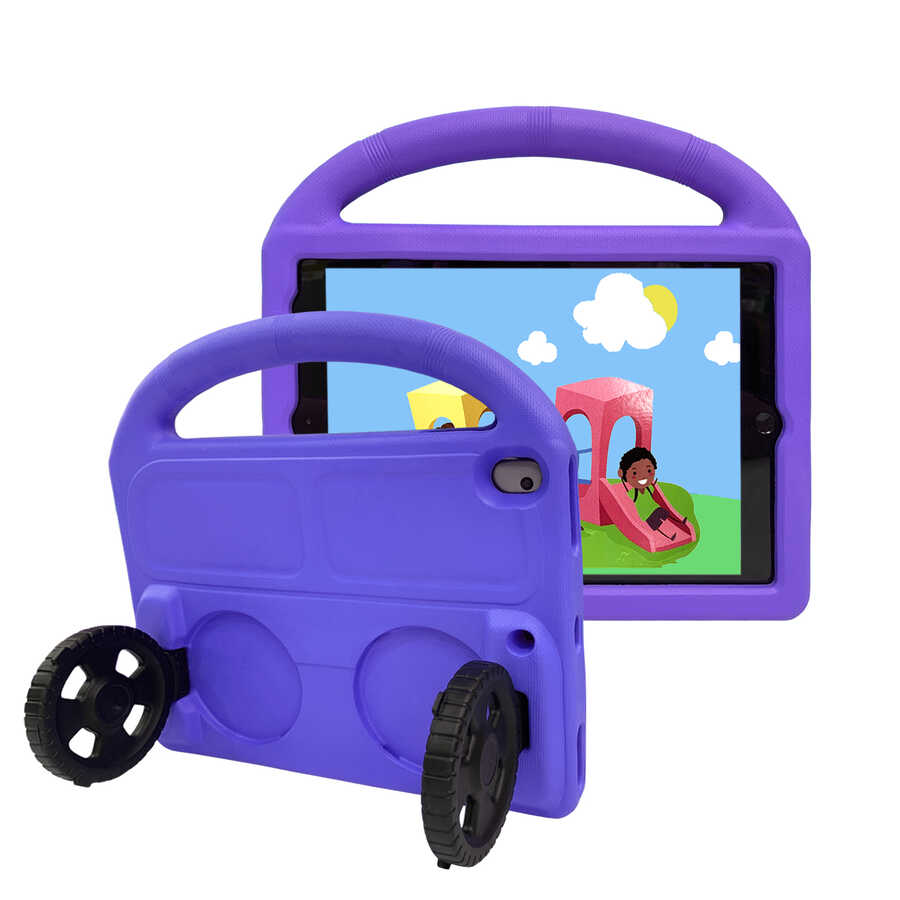 Apple iPad 10.2 (9.Nesil) Uyumlu Zore Wheel Car Tekerlek Standlı Tablet Eva Silikon Kılıf