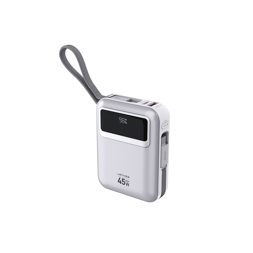 [RNZ-TA128033] Lenyes C04-A Dijital LED Göstergeli Type-C ve Lightning Kablolu Powerbank 45W 5000mAh