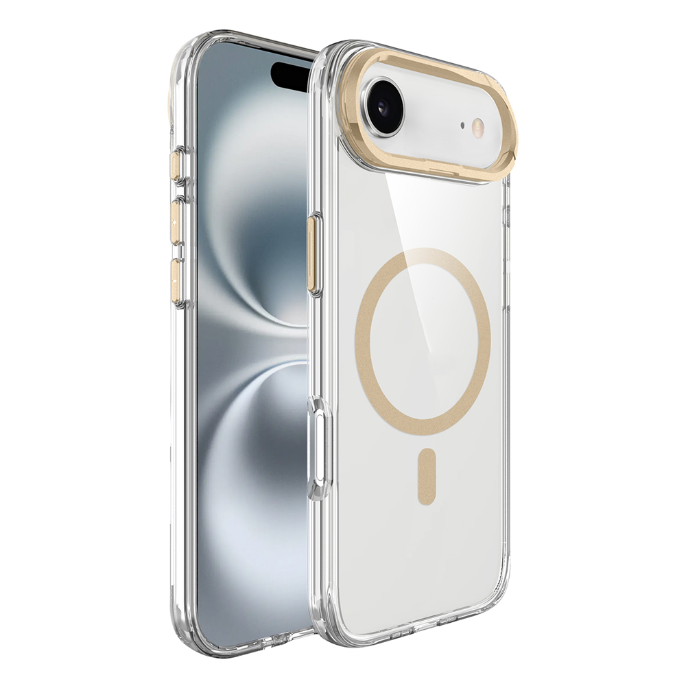 [RNZ-TA128559] Apple iPhone 17 Air Uyumlu Kılıf M-safe Şarj Özellikli Airbagli Kamera Standlı Zore Azor Kapak (Gold)
