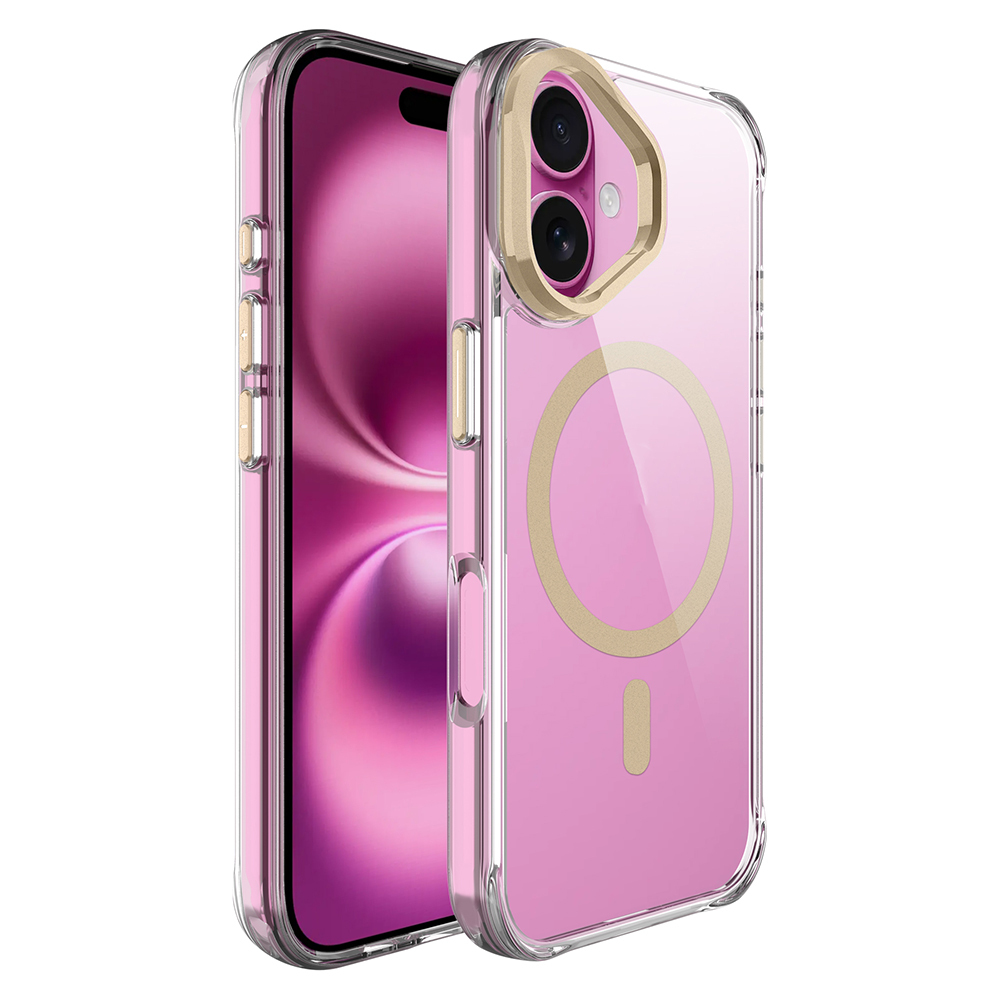 [RNZ-TA128551] Apple iPhone 17 Uyumlu Kılıf M-safe Şarj Özellikli Airbagli Kamera Standlı Zore Azor Kapak (Gold)