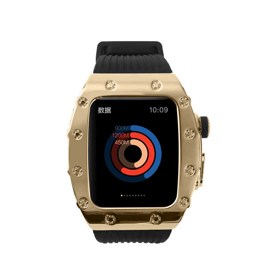 Apple Watch 44mm Uyumlu Kordon Metal Kasa Korumalı Silikon Luxury KRD-65 Kayış