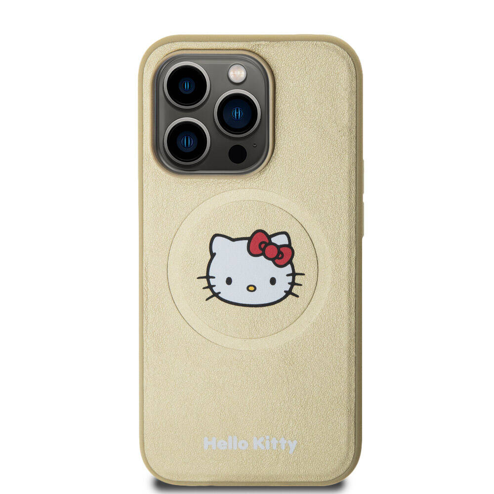 Apple iPhone 15 Pro Uyumlu Kılıf Hello Kitty Orjinal Lisanslı M-safe Şarj Özellikli Kitty Head Deri Kapak