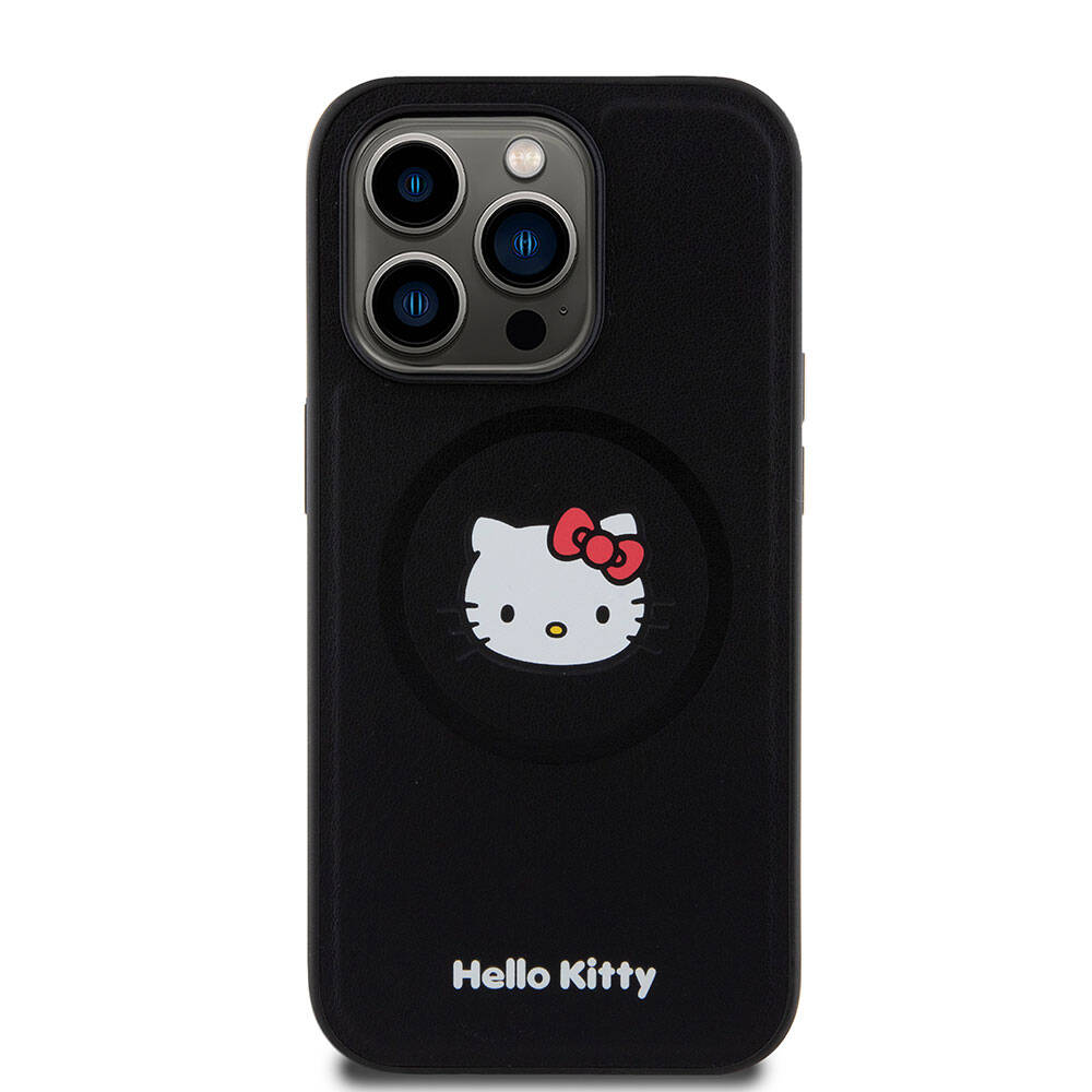 Apple iPhone 15 Pro Uyumlu Kılıf Hello Kitty Orjinal Lisanslı M-safe Şarj Özellikli Kitty Head Deri Kapak