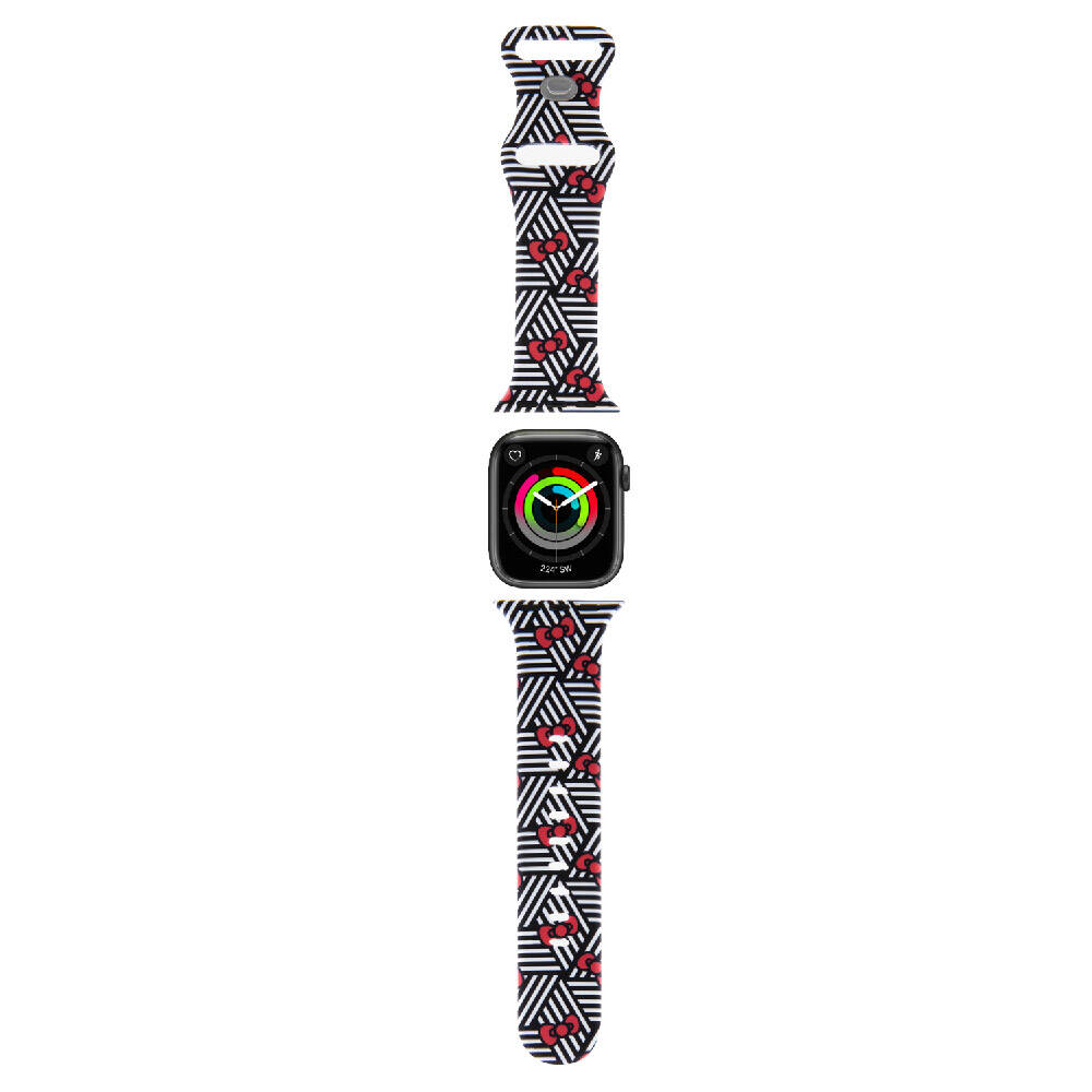 [RNZ-TA96119] Apple Watch 41mm Uyumlu Hello Kitty Orjinal Lisanslı Fiyonklar & Çizgiler Silikon Kordon