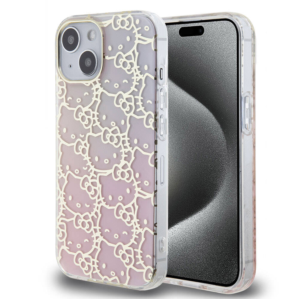 [RNZ-TA96090] Apple iPhone 15 Uyumlu Kılıf Hello Kitty Orjinal Lisanslı Renk Geçişli Elektroplating Kaplama Kitty Head Desenli Kapak