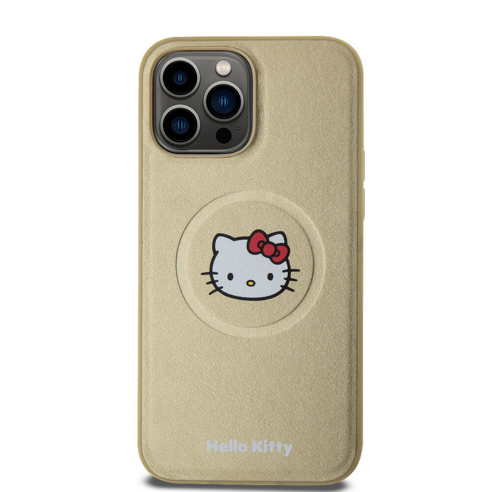 Apple iPhone 15 Pro Max Uyumlu Kılıf Hello Kitty Orjinal Lisanslı M-safe Şarj Özellikli Kitty Head Deri Kapak