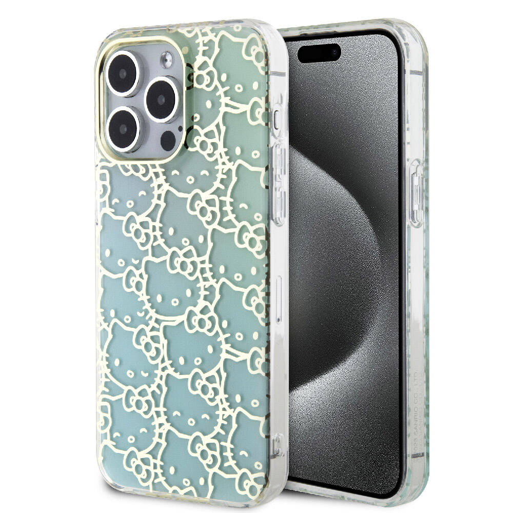 Apple iPhone 15 Pro Max Uyumlu Kılıf Hello Kitty Orjinal Lisanslı Renk Geçişli Elektroplating Kaplama Kitty Head Desenli Kapak