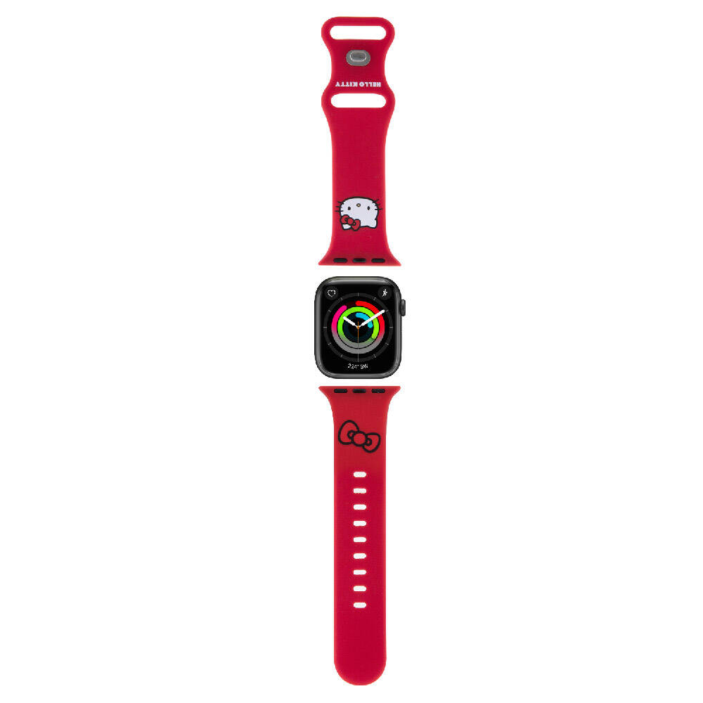 Apple Watch 41mm Uyumlu Hello Kitty Orjinal Lisanslı Yazı Logolu Fiyonk & Kitty Head Silikon Kordon