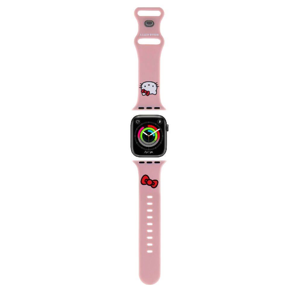 Apple Watch 41mm Uyumlu Hello Kitty Orjinal Lisanslı Yazı Logolu Fiyonk & Kitty Head Silikon Kordon