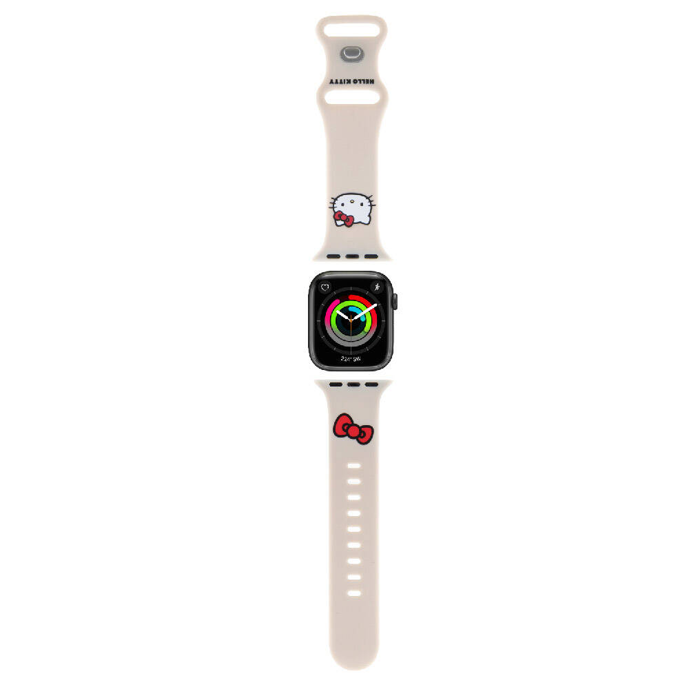 Apple Watch 41mm Uyumlu Hello Kitty Orjinal Lisanslı Yazı Logolu Fiyonk & Kitty Head Silikon Kordon
