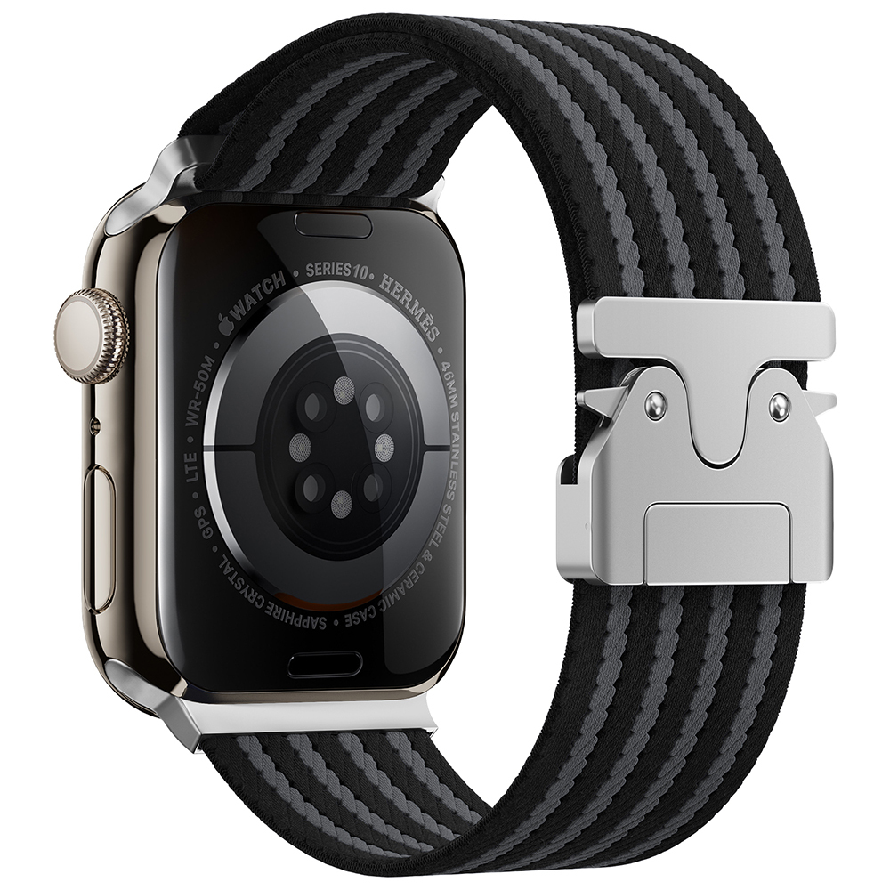 [RNZ-TA115494] Apple Watch 42mm Uyumlu Zore KRD-133 Naylon Kumaş Hasır Örgülü Kordon (Siyah)