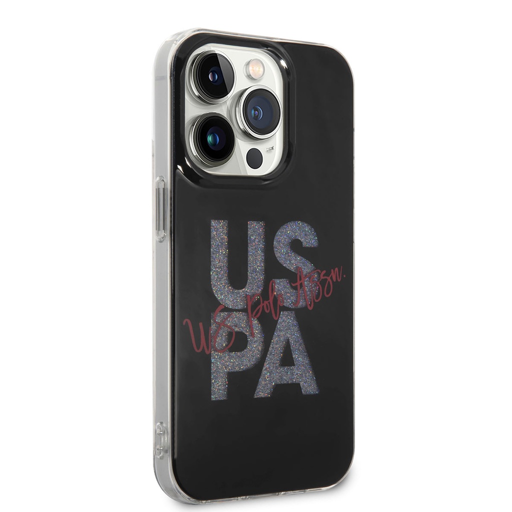 Apple iPhone 14 Pro Uyumlu Kılıf U.S. POLO ASSN. Simli Parlak Alfabe Tasarım Kapak