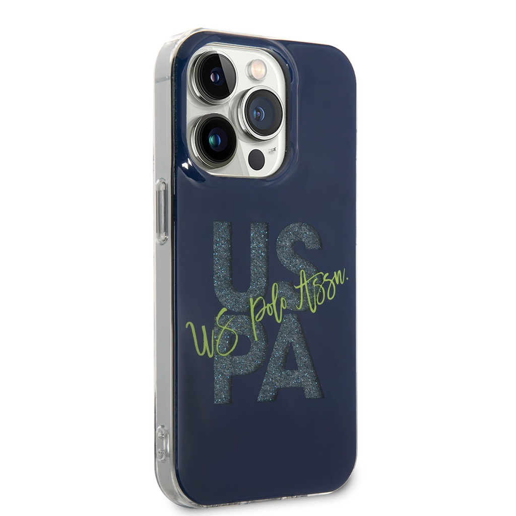 Apple iPhone 14 Pro Max Uyumlu Kılıf U.S. POLO ASSN. Simli Parlak Alfabe Tasarım Kapak