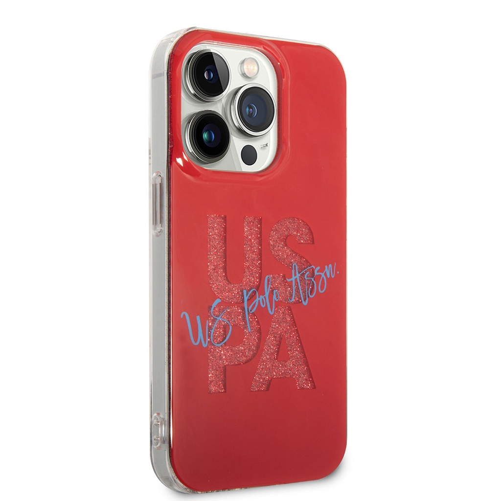 Apple iPhone 14 Pro Max Uyumlu Kılıf U.S. POLO ASSN. Simli Parlak Alfabe Tasarım Kapak