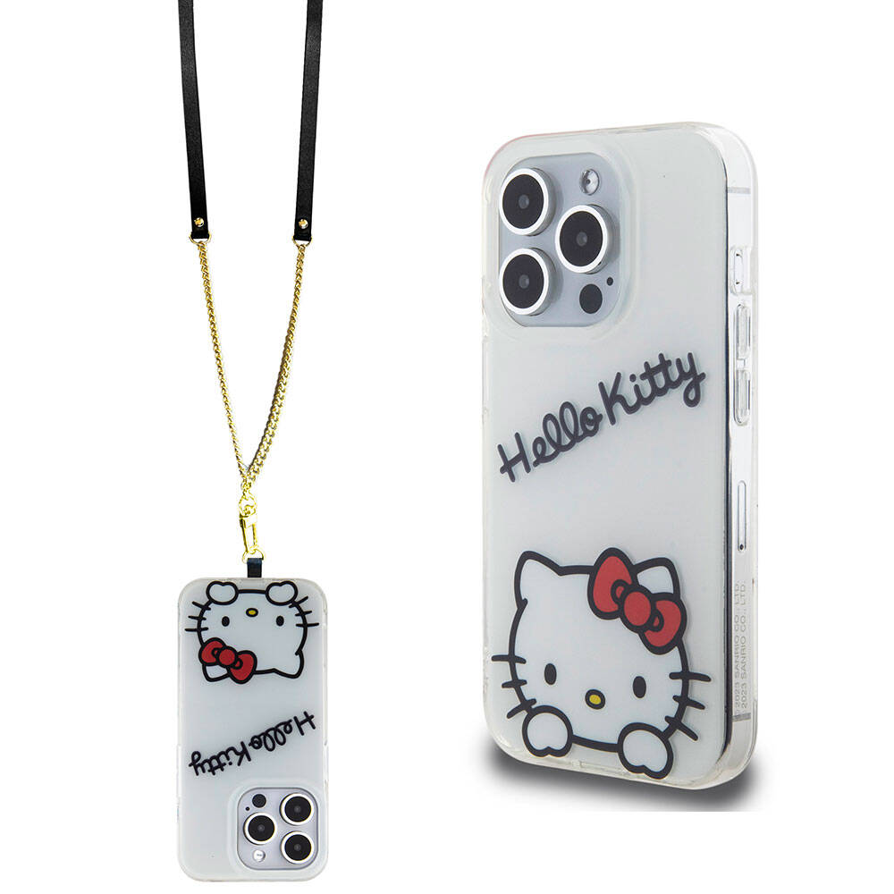 Apple iPhone 15 Pro Uyumlu Kılıf Hello Kitty Orjinal Lisanslı Askılı Yazı ve İkonik Logolu Daydreaming Kapak