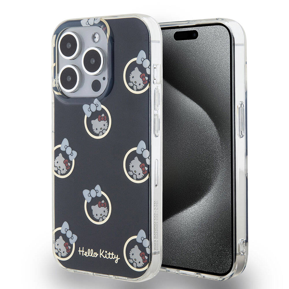 Apple iPhone 15 Pro Uyumlu Kılıf Hello Kitty Orjinal Lisanslı Elektroplating Kaplama Kabarcık Baskılı Kapak