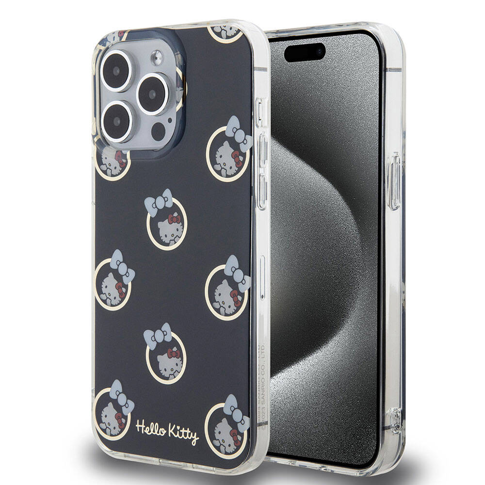 Apple iPhone 15 Pro Max Uyumlu Kılıf Hello Kitty Orjinal Lisanslı Elektroplating Kaplama Kabarcık Baskılı Kapak