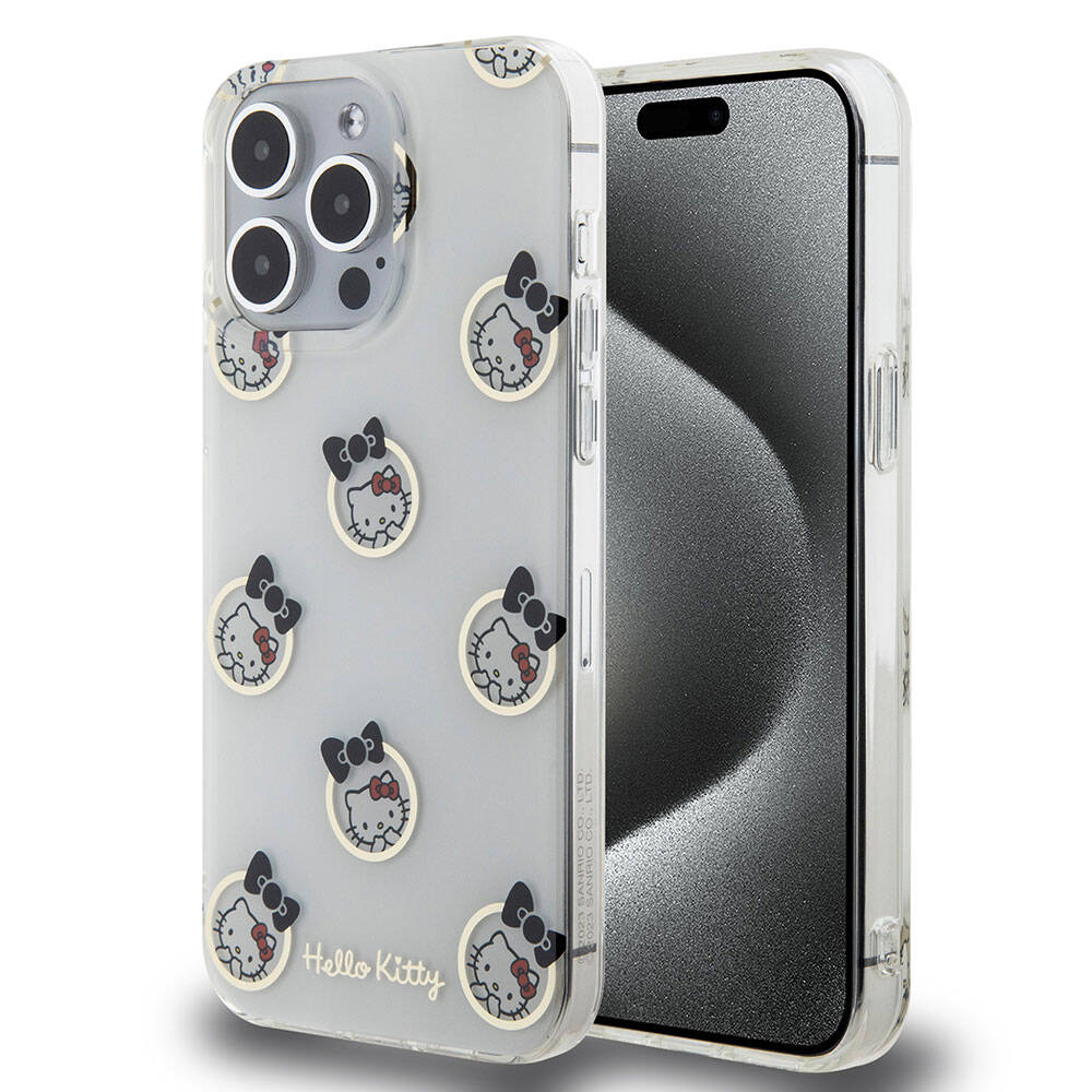 Apple iPhone 15 Pro Max Uyumlu Kılıf Hello Kitty Orjinal Lisanslı Elektroplating Kaplama Kabarcık Baskılı Kapak