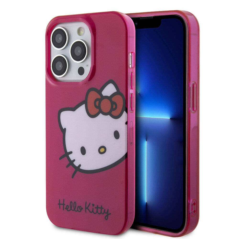 Apple iPhone 15 Pro Max Uyumlu Kılıf Hello Kitty Orjinal Lisanslı Yazı ve İkonik Logolu Kitty Head Kapak
