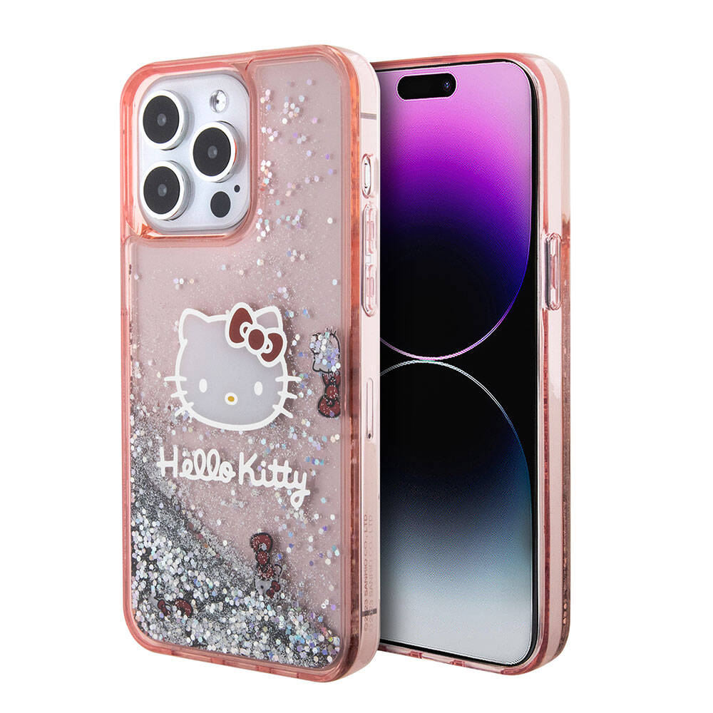 Apple iPhone 15 Pro Max Uyumlu Kılıf Hello Kitty Orjinal Lisanslı İkonik Sıvılı Glitter Kapak