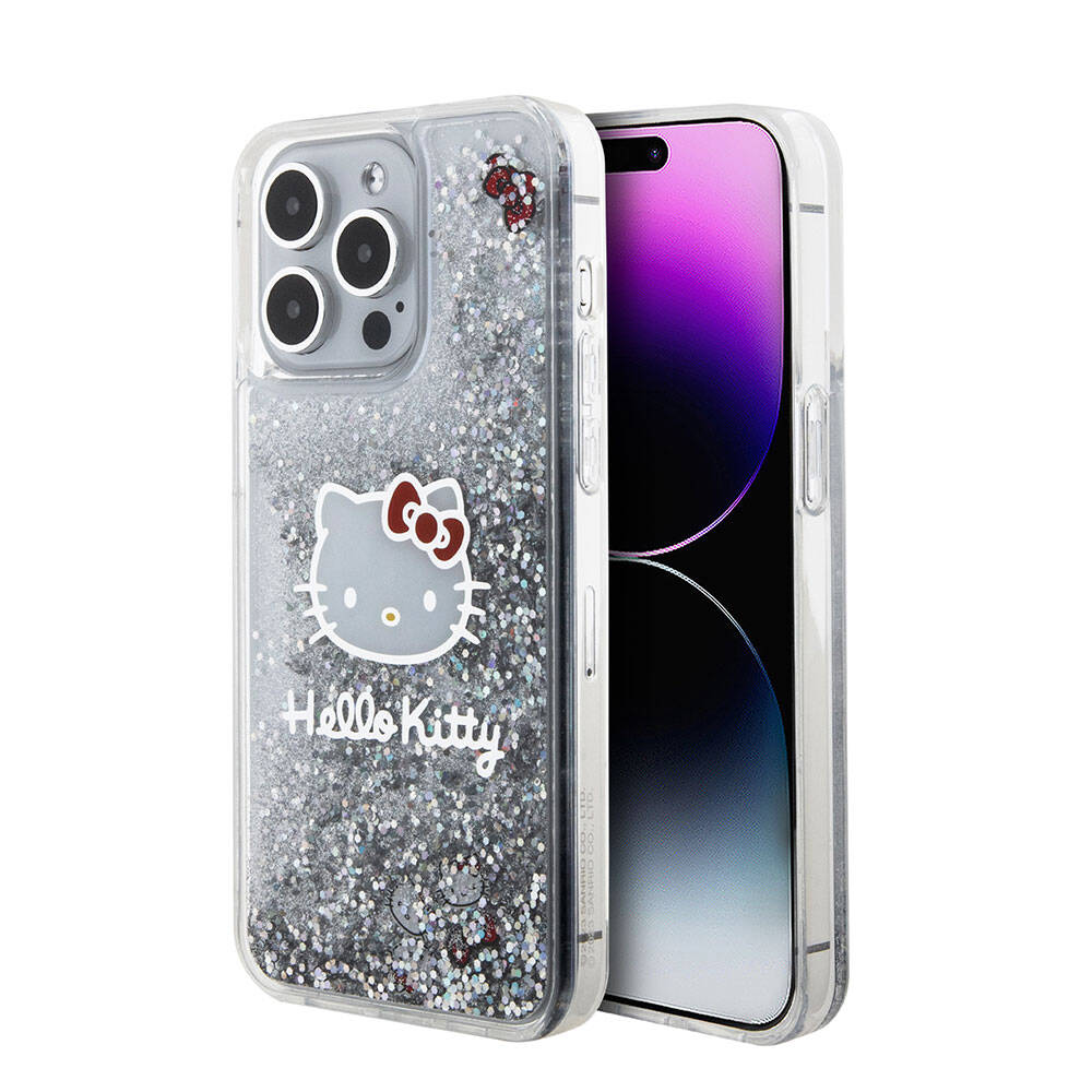 [RNZ-TA95544] Apple iPhone 15 Pro Max Uyumlu Kılıf Hello Kitty Orjinal Lisanslı İkonik Sıvılı Glitter Kapak (Renksiz)