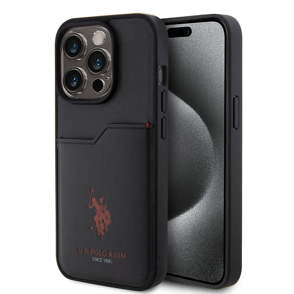 Apple iPhone 15 Pro Uyumlu Kılıf U.S. Polo Assn. Orjinal Lisanslı Baskı Logolu PU Kartlıklı Kapak