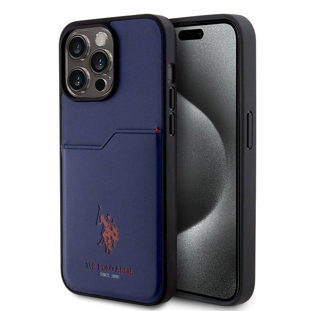 Apple iPhone 15 Pro Max Uyumlu Kılıf U.S. Polo Assn. Orjinal Lisanslı Baskı Logolu PU Kartlıklı Kapak