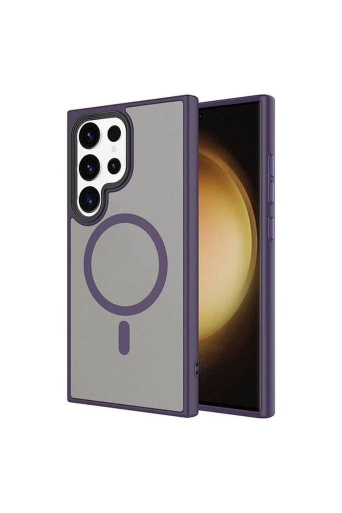 Samsung Galaxy S24 Ultra Uyumlu Kılıf Sert PC Arka Yüzey Wireless Şarj Özellikli Zore Flet M-safe Kapak