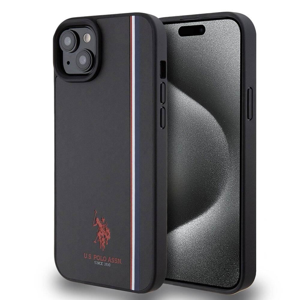 Apple iPhone 15 Uyumlu Kılıf U.S. Polo Assn. Orjinal Lisanslı Üç Renk Şerit Tasarımlı Baskı Logolu Kapak