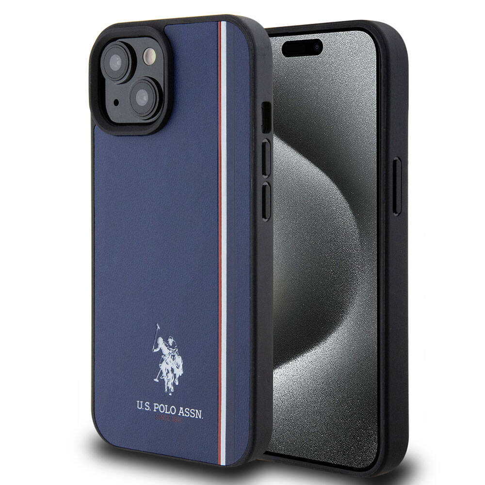Apple iPhone 15 Uyumlu Kılıf U.S. Polo Assn. Orjinal Lisanslı Üç Renk Şerit Tasarımlı Baskı Logolu Kapak