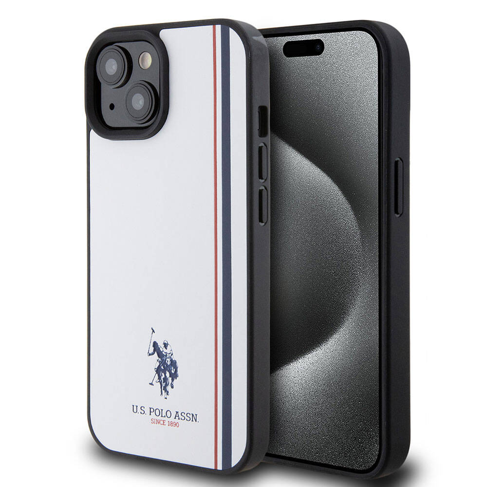 Apple iPhone 15 Uyumlu Kılıf U.S. Polo Assn. Orjinal Lisanslı Üç Renk Şerit Tasarımlı Baskı Logolu Kapak