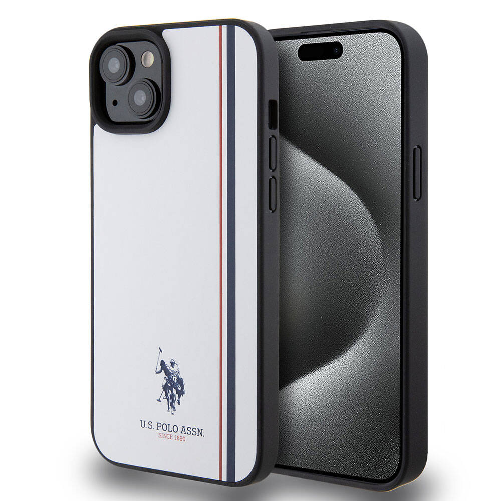 Apple iPhone 15 Plus Uyumlu Kılıf U.S. Polo Assn. Orjinal Lisanslı Üç Renk Şerit Tasarımlı Baskı Logolu Kapak