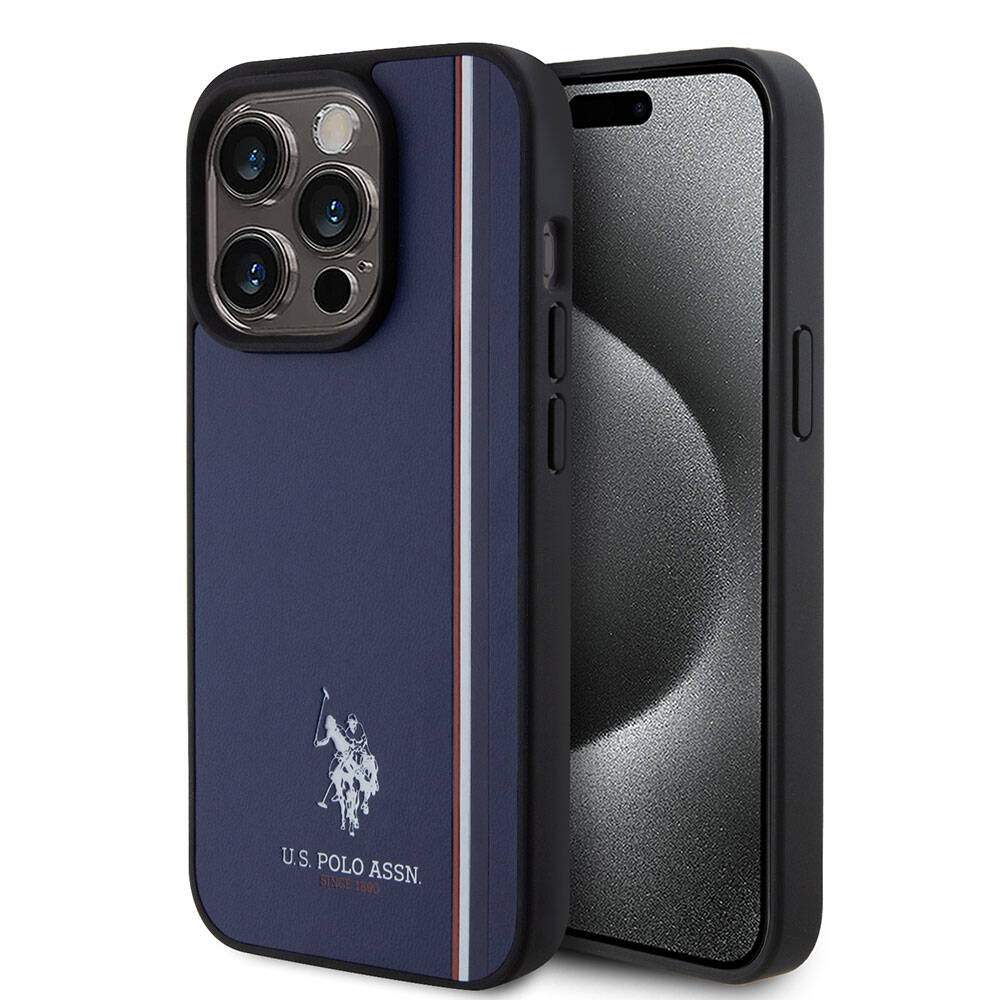 Apple iPhone 15 Pro Uyumlu Kılıf U.S. Polo Assn. Orjinal Lisanslı Üç Renk Şerit Tasarımlı Baskı Logolu Kapak