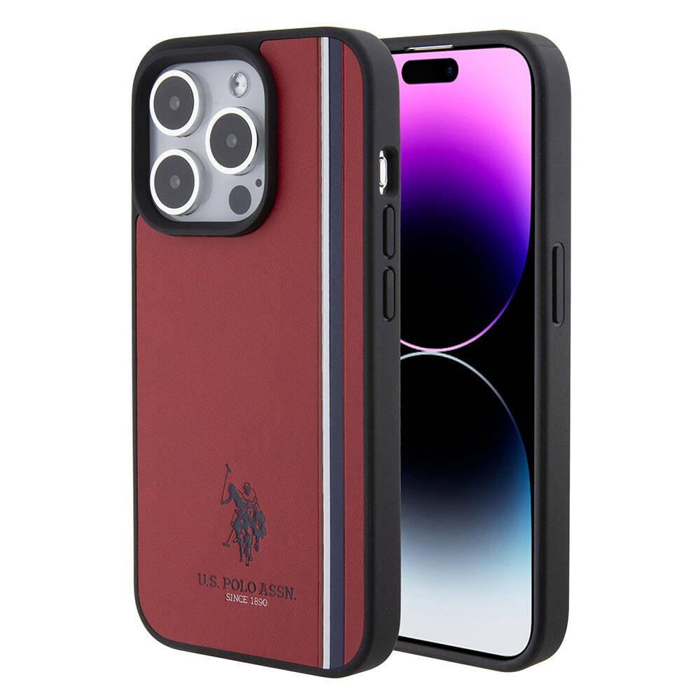 Apple iPhone 15 Pro Uyumlu Kılıf U.S. Polo Assn. Orjinal Lisanslı Üç Renk Şerit Tasarımlı Baskı Logolu Kapak