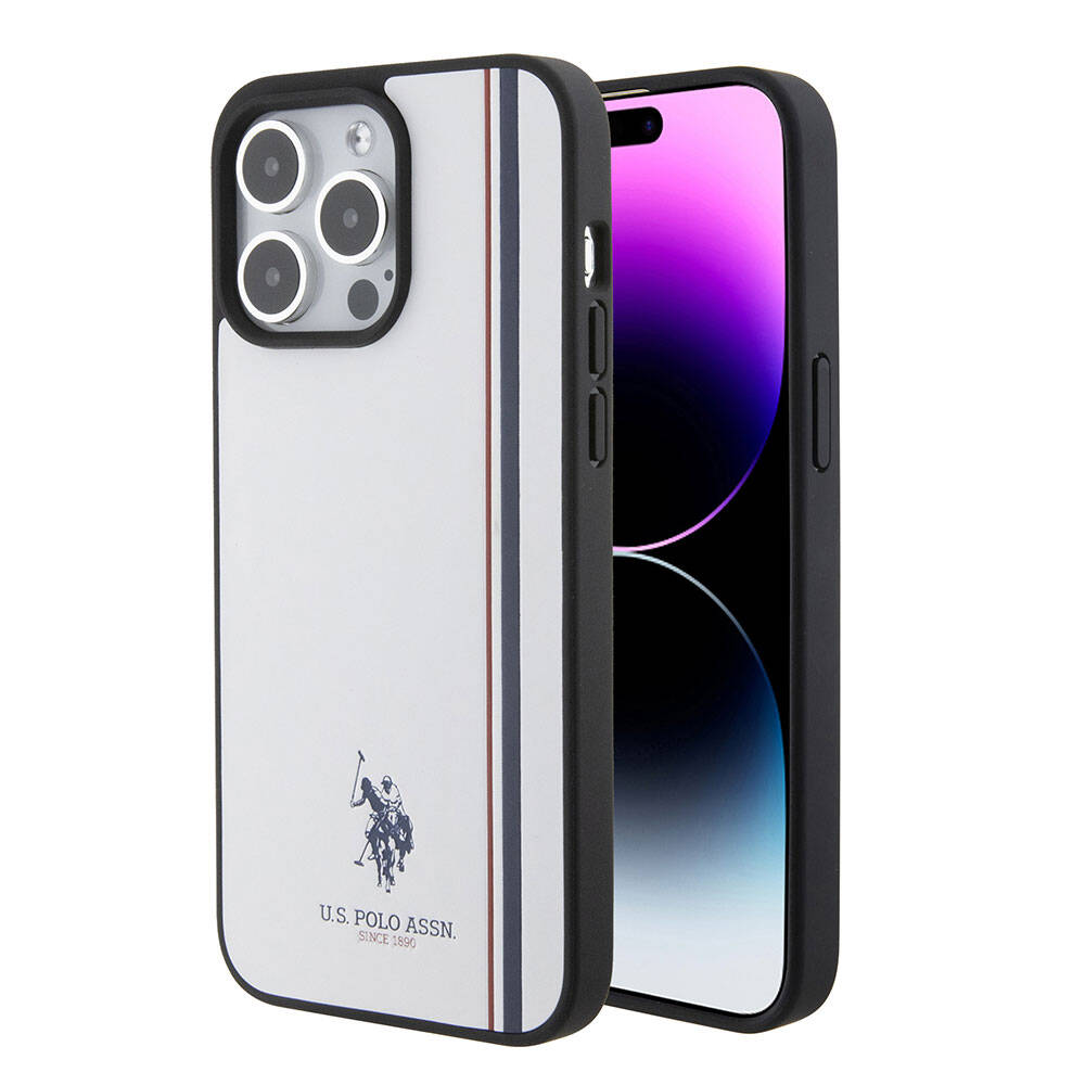 Apple iPhone 15 Pro Uyumlu Kılıf U.S. Polo Assn. Orjinal Lisanslı Üç Renk Şerit Tasarımlı Baskı Logolu Kapak