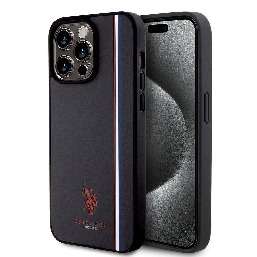 [RNZ-TA95619] Apple iPhone 15 Pro Max Uyumlu Kılıf U.S. Polo Assn. Orjinal Lisanslı Üç Renk Şerit Tasarımlı Baskı Logolu Kapak (Siyah)