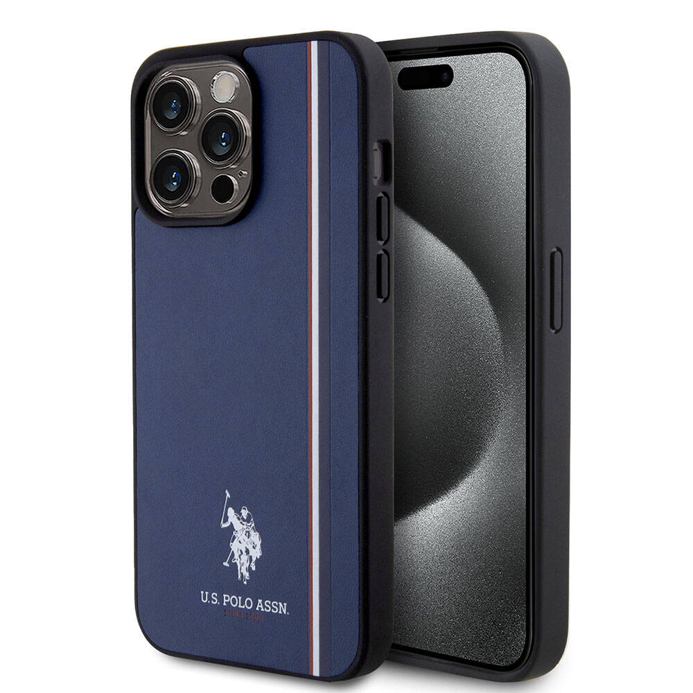 Apple iPhone 15 Pro Max Uyumlu Kılıf U.S. Polo Assn. Orjinal Lisanslı Üç Renk Şerit Tasarımlı Baskı Logolu Kapak