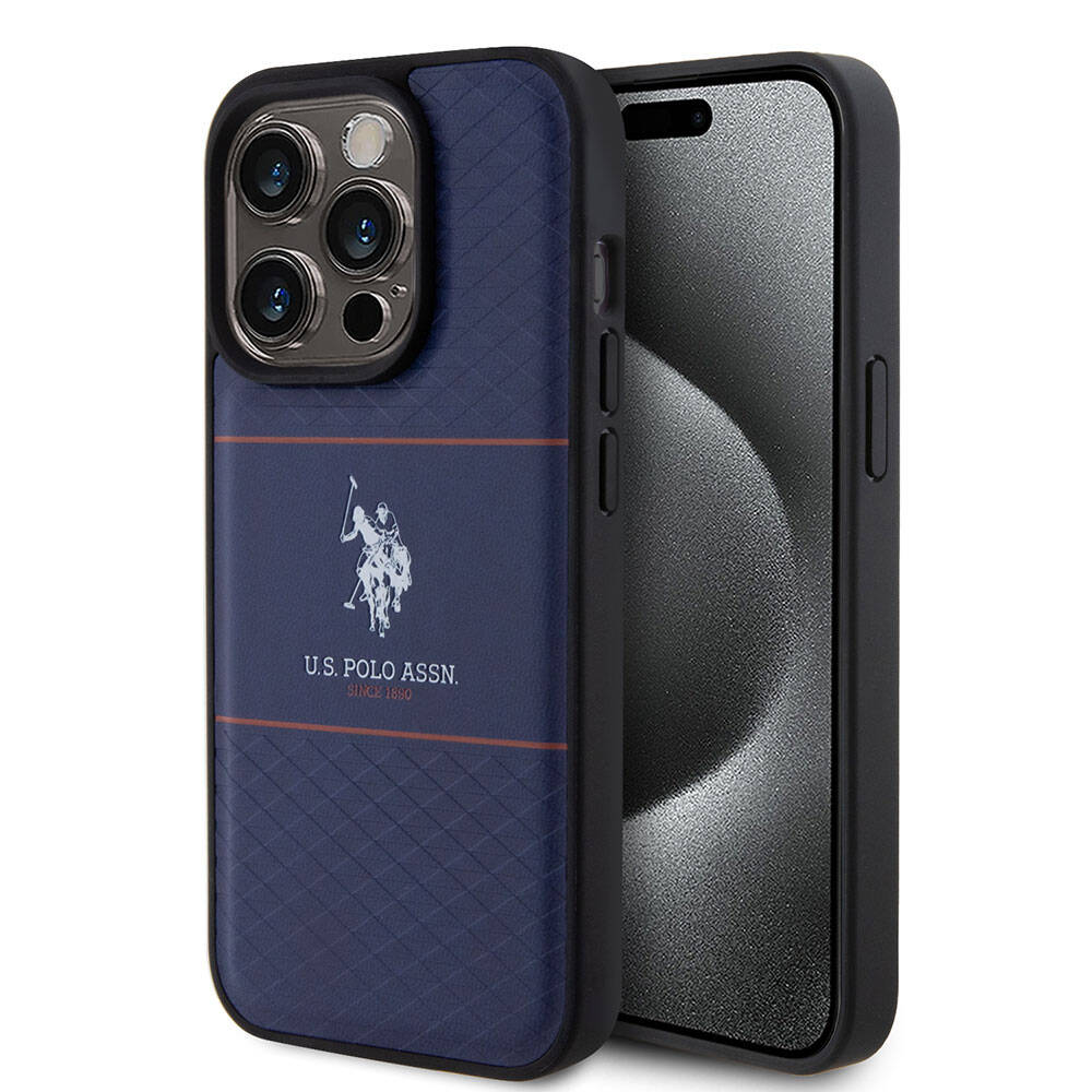 Apple iPhone 15 Pro Uyumlu Kılıf U.S. Polo Assn. Orjinal Lisanslı Deri Şeritli Logo Dizayn Kapak