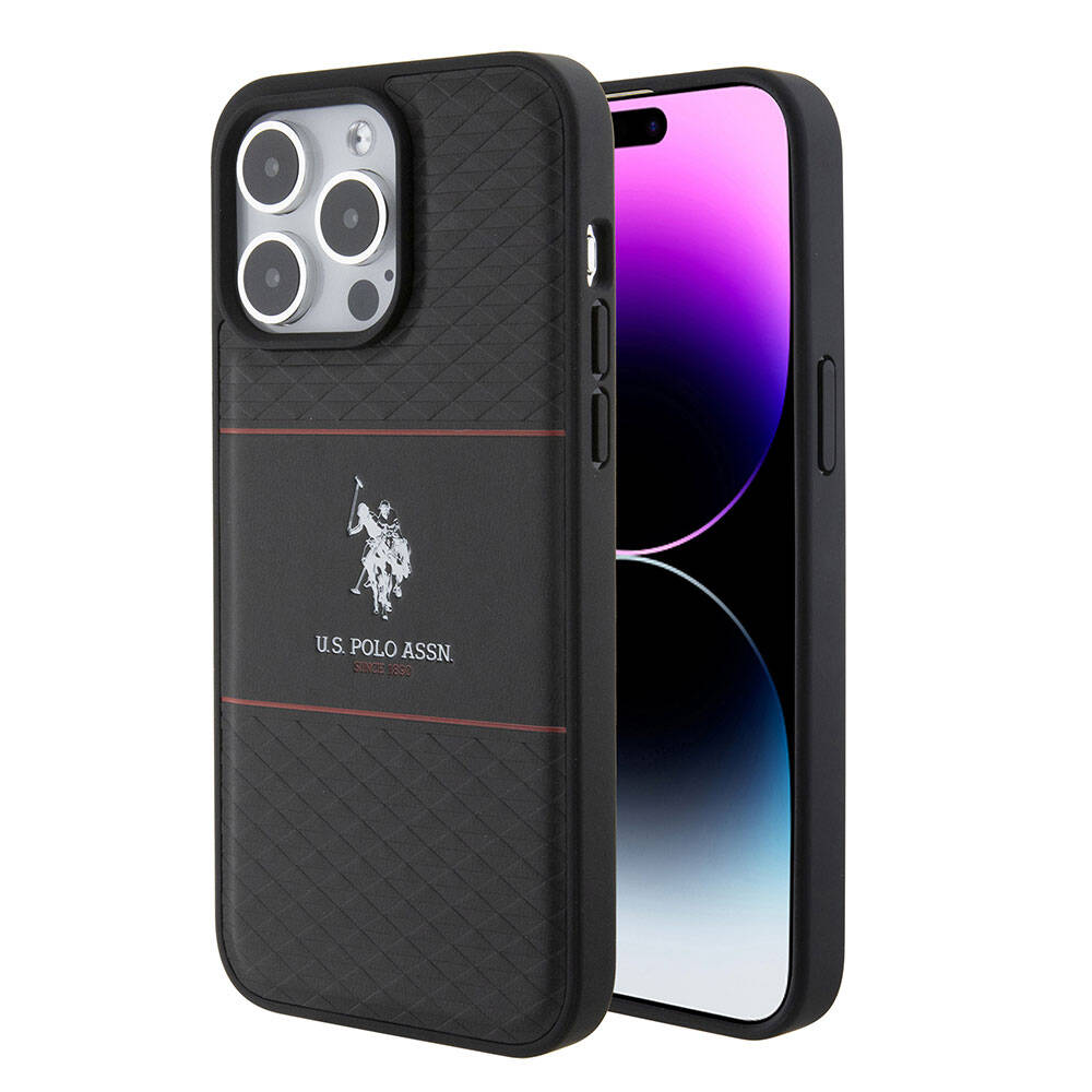 Apple iPhone 15 Pro Max Uyumlu Kılıf U.S. Polo Assn. Orjinal Lisanslı Deri Şeritli Logo Dizayn Kapak