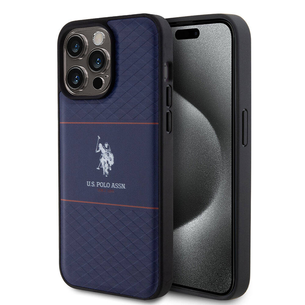 Apple iPhone 15 Pro Max Uyumlu Kılıf U.S. Polo Assn. Orjinal Lisanslı Deri Şeritli Logo Dizayn Kapak