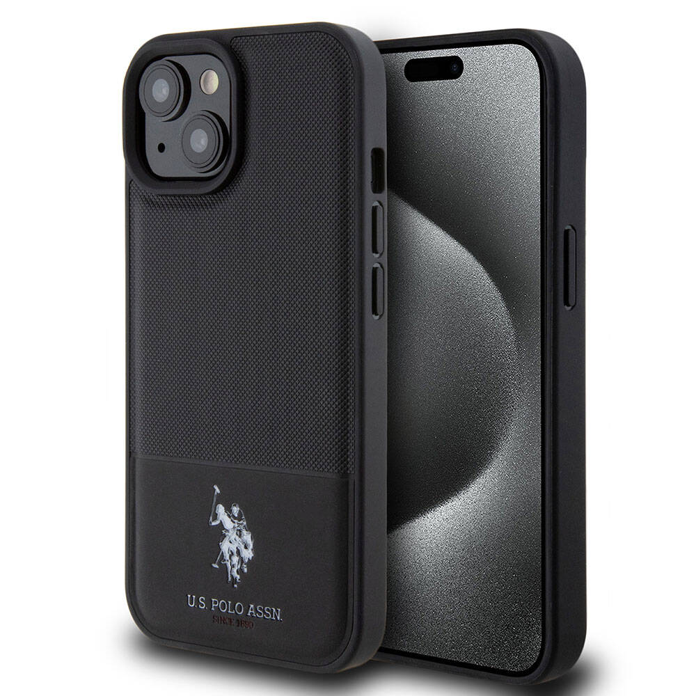 Apple iPhone 15 Uyumlu Kılıf U.S. Polo Assn. Orjinal Lisanslı Suni Deri Arka Yüzey Baskı Logolu Örgü Desenli Kapak