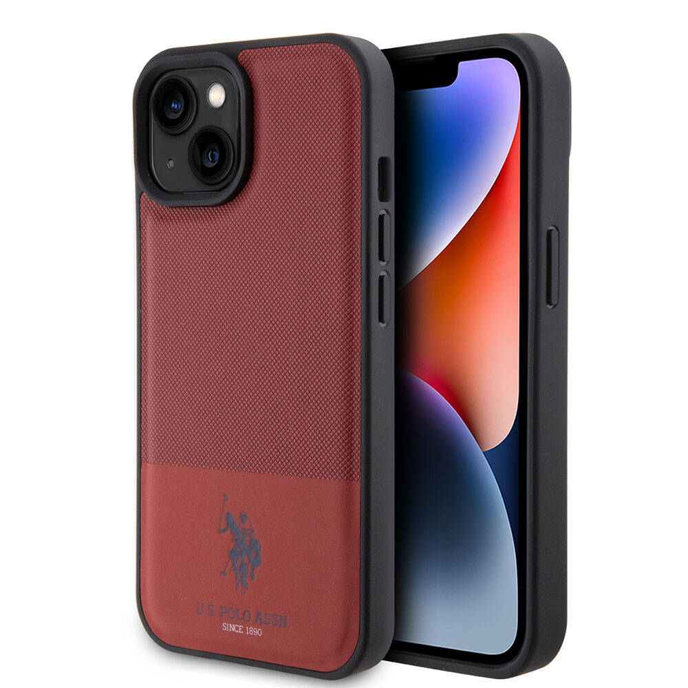 Apple iPhone 15 Uyumlu Kılıf U.S. Polo Assn. Orjinal Lisanslı Suni Deri Arka Yüzey Baskı Logolu Örgü Desenli Kapak