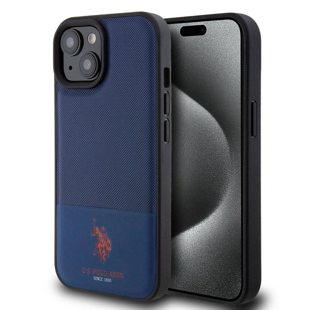Apple iPhone 15 Uyumlu Kılıf U.S. Polo Assn. Orjinal Lisanslı Suni Deri Arka Yüzey Baskı Logolu Örgü Desenli Kapak
