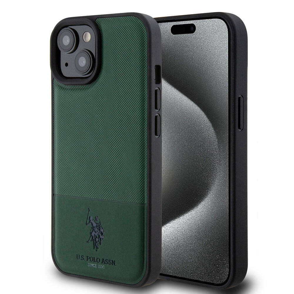 Apple iPhone 15 Uyumlu Kılıf U.S. Polo Assn. Orjinal Lisanslı Suni Deri Arka Yüzey Baskı Logolu Örgü Desenli Kapak