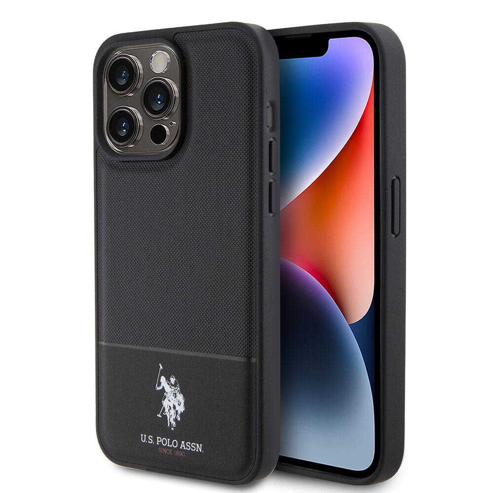 Apple iPhone 15 Pro Uyumlu Kılıf U.S. Polo Assn. Orjinal Lisanslı Suni Deri Arka Yüzey Baskı Logolu Örgü Desenli Kapak