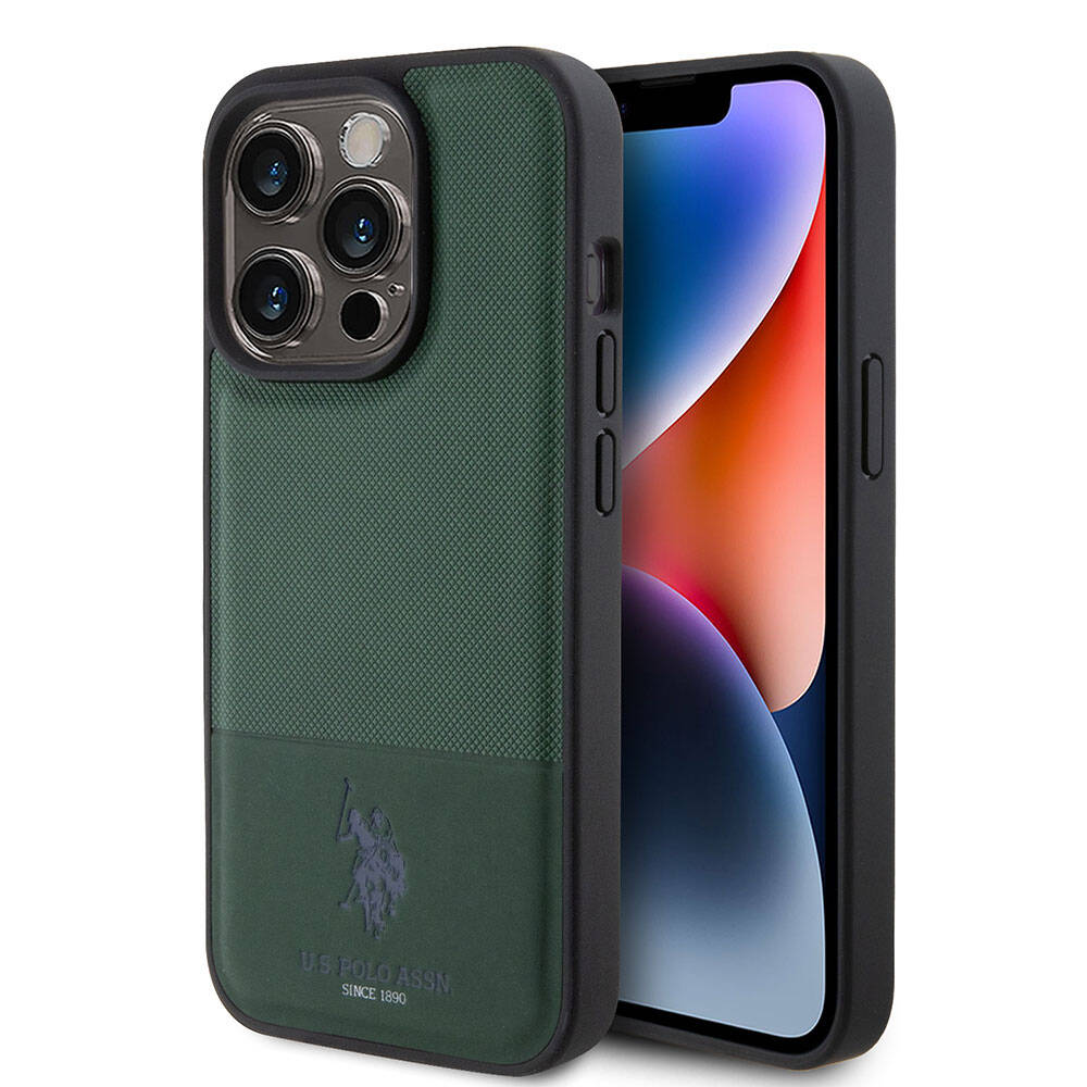 Apple iPhone 15 Pro Uyumlu Kılıf U.S. Polo Assn. Orjinal Lisanslı Suni Deri Arka Yüzey Baskı Logolu Örgü Desenli Kapak