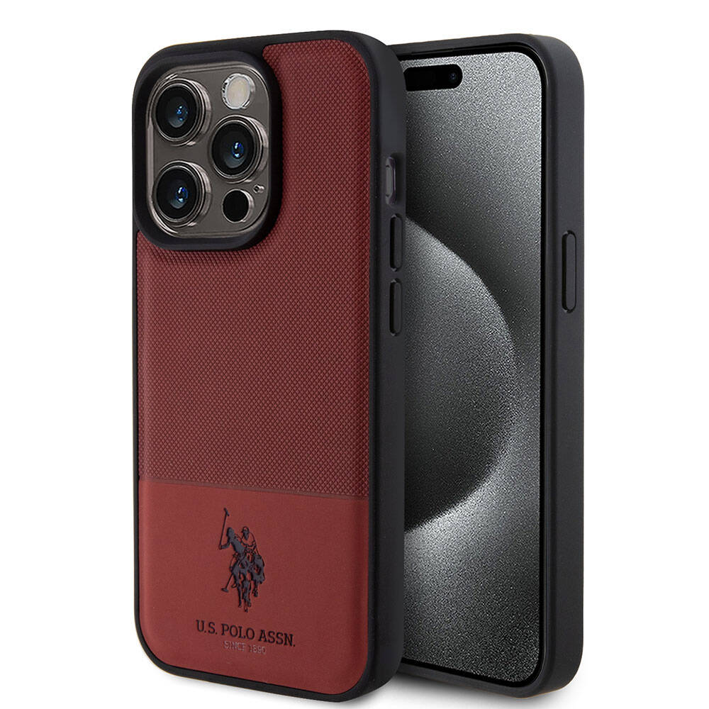 Apple iPhone 15 Pro Uyumlu Kılıf U.S. Polo Assn. Orjinal Lisanslı Suni Deri Arka Yüzey Baskı Logolu Örgü Desenli Kapak