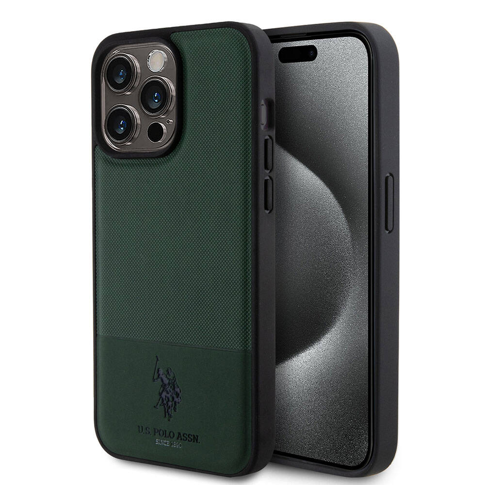 Apple iPhone 15 Pro Max Uyumlu Kılıf U.S. Polo Assn. Orjinal Lisanslı Suni Deri Arka Yüzey Baskı Logolu Örgü Desenli Kapak